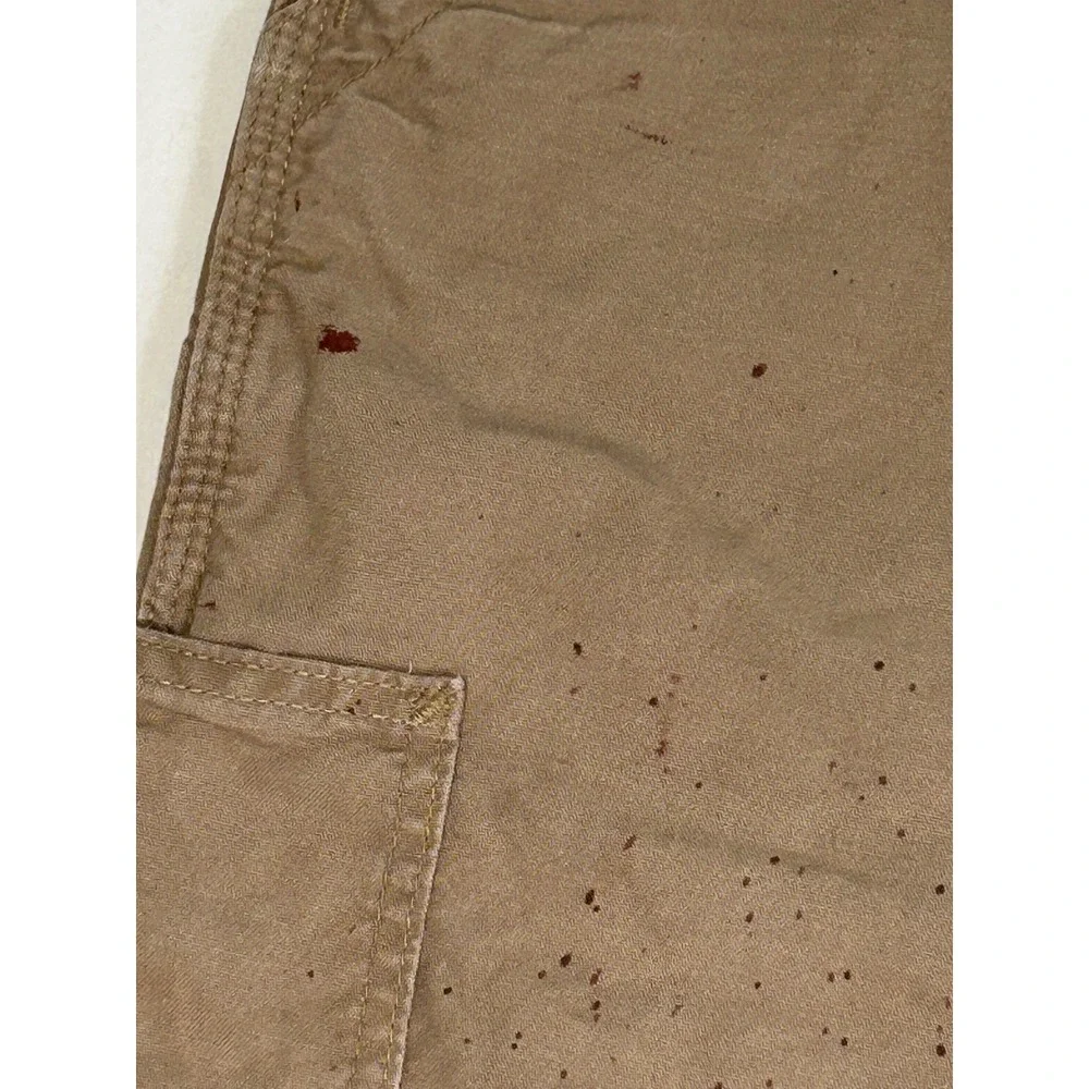 Carhartt Mens Canvas Carpenter Shorts Tan Distressed Paint Splatter Size 34